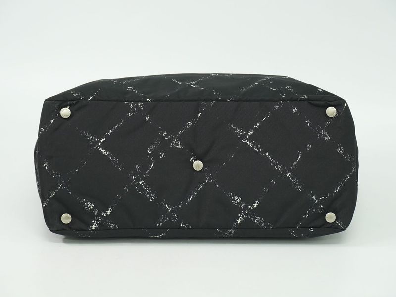 Authentic Chanel New Travel Line Tote Bag Handbag Nylon Black New Travel Line