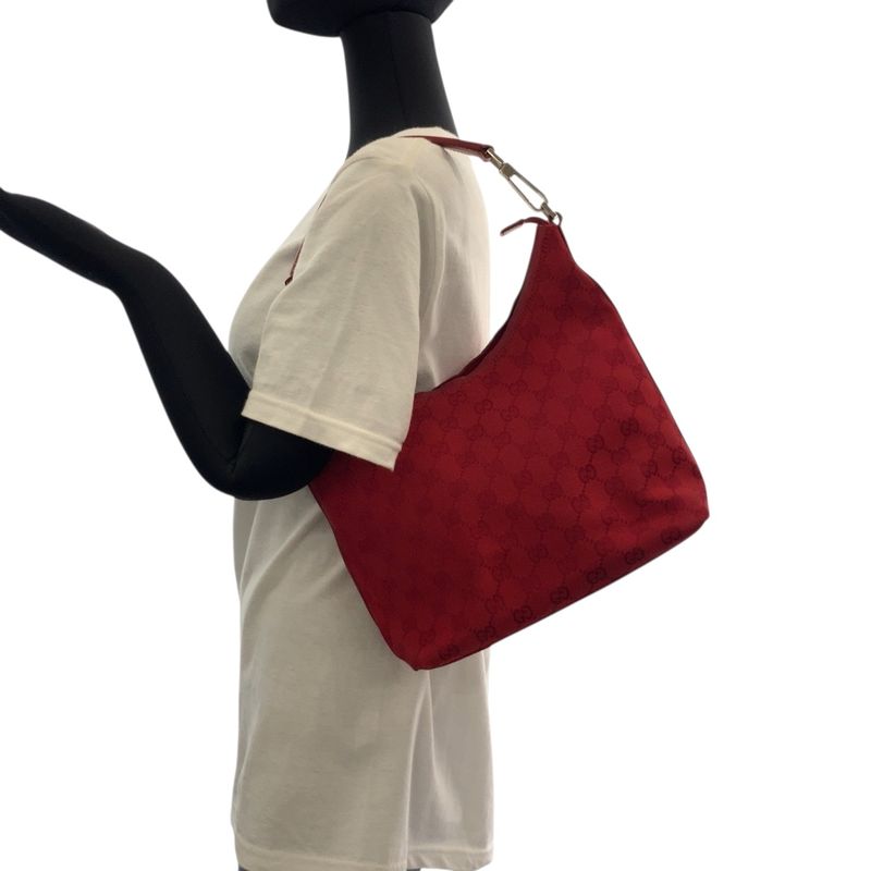 Gucci Red Silver Hardware GG Canvas 000 0602 Shoulder Bag Shoulder Women 504651