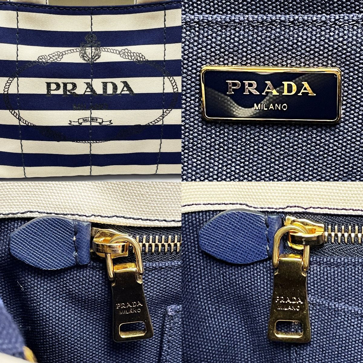 Prada Canapa B2642b Navy X Ivory Shoulder Bag Tote Bag Canvas Women's