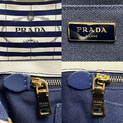 Prada Canapa B2642b Navy X Ivory Shoulder Bag Tote Bag Canvas Women's