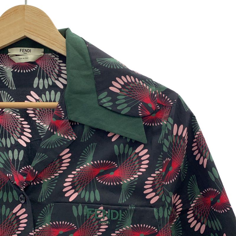 Fendi Cotton Printed Open Collar Shirt - 36 - Black Khaki Pink - Women's