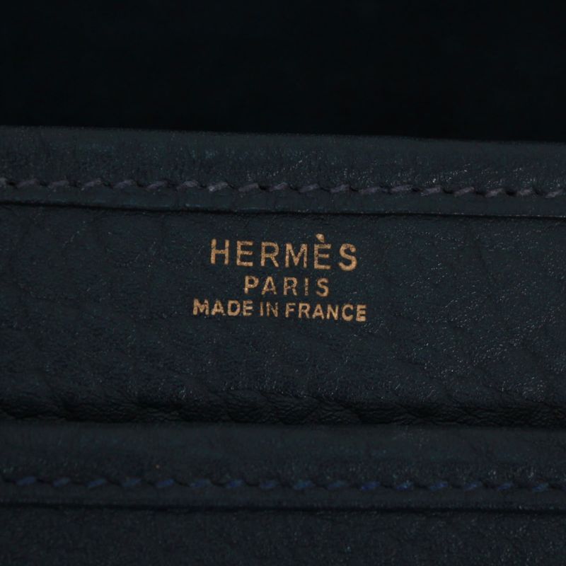 Hermes Noumea Buffalo Navy Shoulder Bag Gold