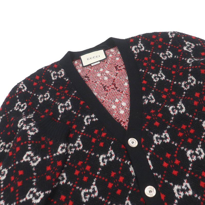 Gucci 543497 Alpaca-blend GG Diamond Argyle Knit Cardigan Sweater Black S Made