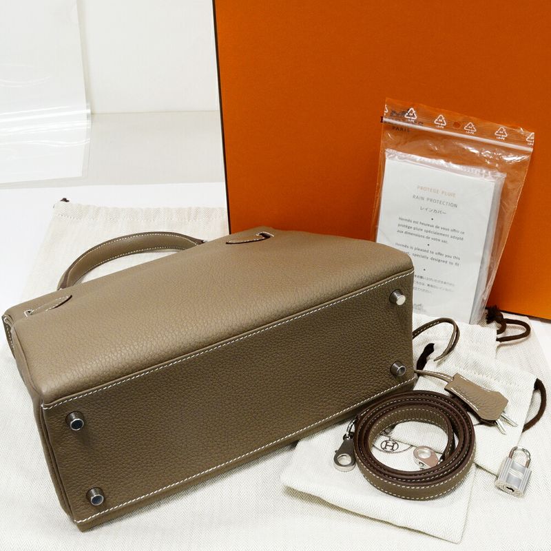 Hermes Handbag Shoulder Bag Kelly 28 Togo Etoupe Silver Hardware