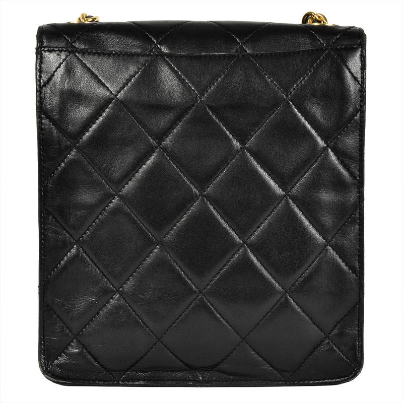 Chanel Matelasse Coco Mark Chain Shoulder Bag Lambskin Black Gold Hardware