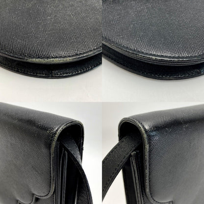 Yves Saint Laurent YSL Logo Shoulder Bag Black Leather Vintage