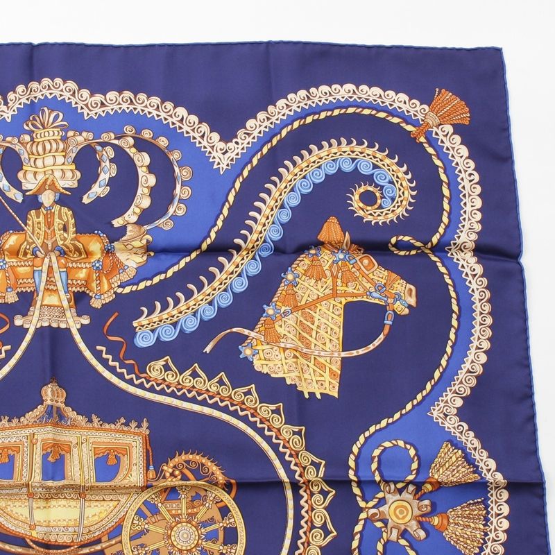 Hermes Carre 90 Paperoles Papoule Carriages And Nobles Silk Scarf Navy