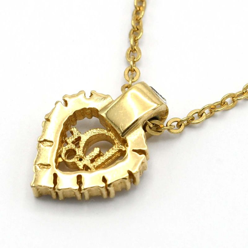 Christian DIOR Necklace Heart Rhinestone Bijoux Logo Gold Color Accessories