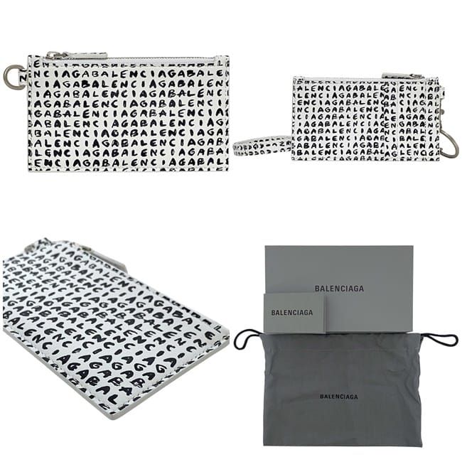 Balenciaga Card Case White Black 594548 Excellent Condition Leather