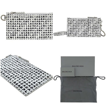 Balenciaga Card Case White Black 594548 Excellent Condition Leather