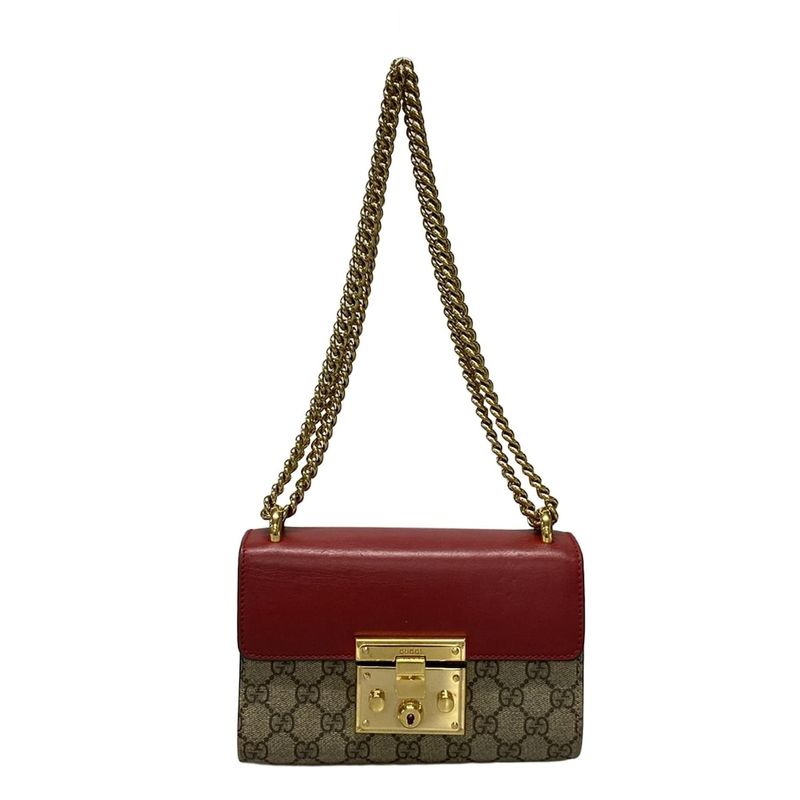 Gucci Shoulder Bag Padlock GG Small 409487 Dark Brown X Red X Multi Chain