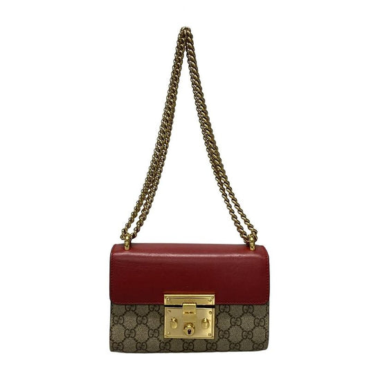 Gucci Shoulder Bag Padlock GG Small 409487 Dark Brown X Red X Multi Chain