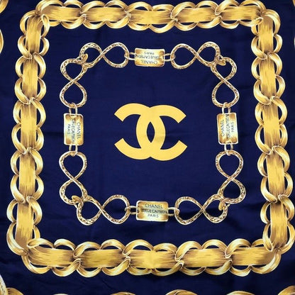 Chanel Chain Logo Scarf Large Silk 100% Navy