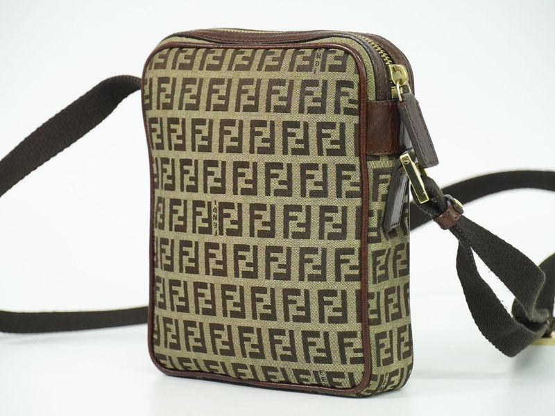 Authentic Fendi Zucchino Shoulder Bag Pochette Canvas Beige Brown 8bt098