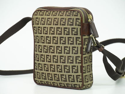 Authentic Fendi Zucchino Shoulder Bag Pochette Canvas Beige Brown 8bt098