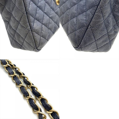 Chanel Matelasse Double Chain Shoulder Bag Caviar Skin Blue Gold Hardware Coco