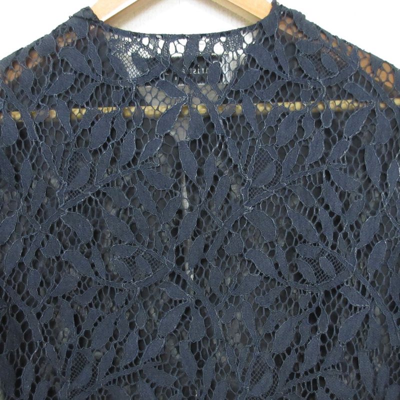 Christian DIOR Raf Simons Period Sheer All Lace Blouse Shirt Size F34 Navy