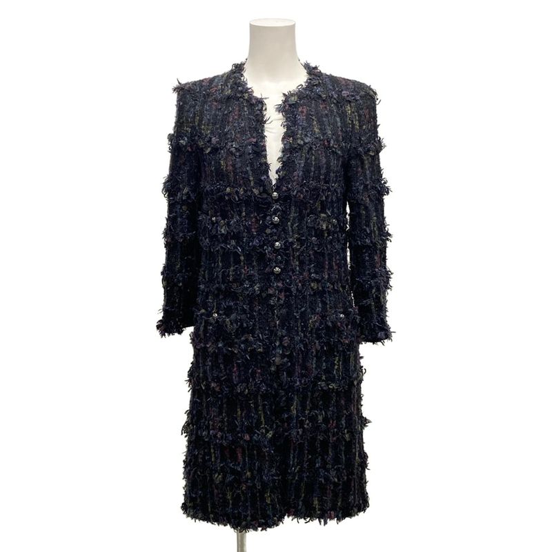 Chanel Coat Size 38 M Women's P27752 Black X Red X Multi Long Sleeves/ Collarles