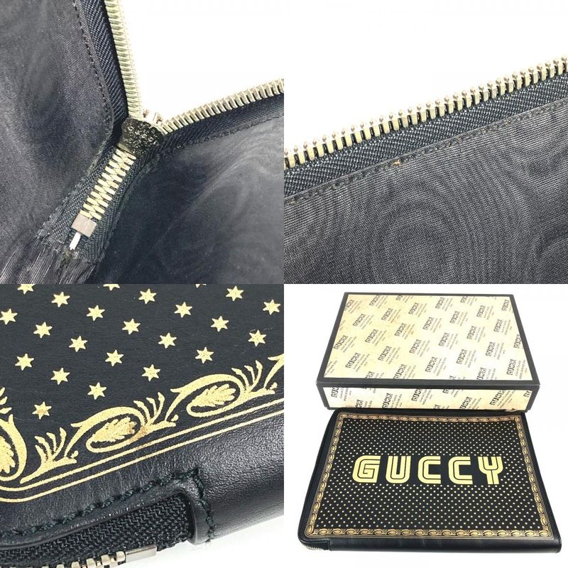 Gucci Clutch Bag Sega Collaboration Guccy Logo 523441 Leather Black