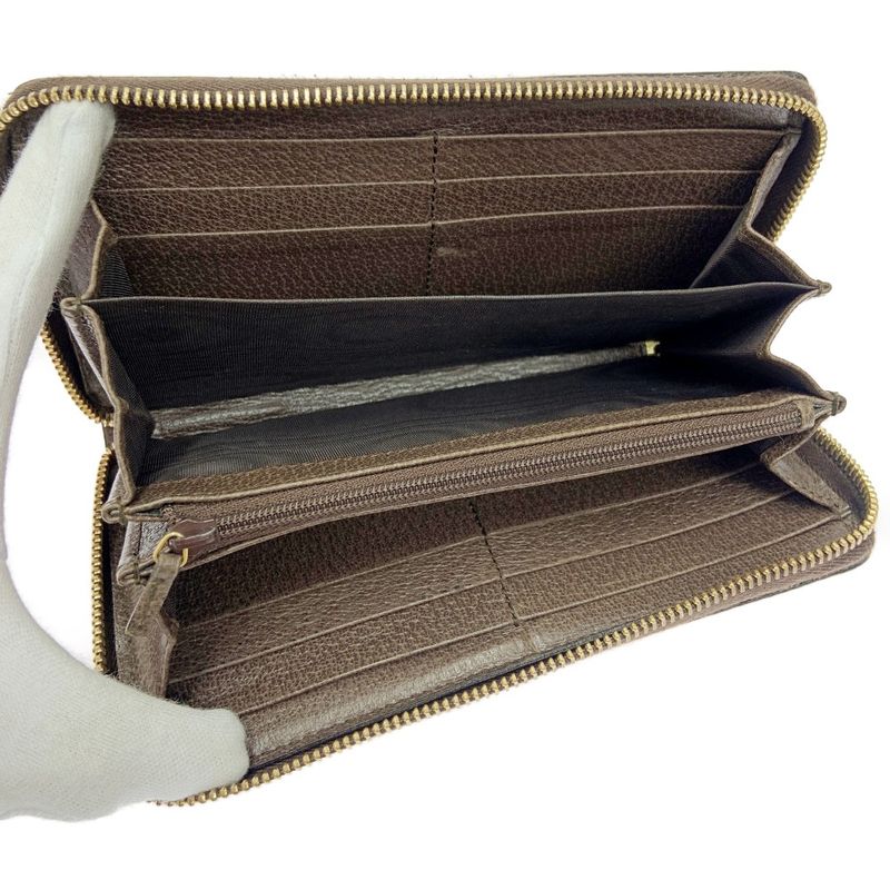 Gucci 523154/1147 GG Canvas Leather Ophidia Zip Around Wallet Long Wallet