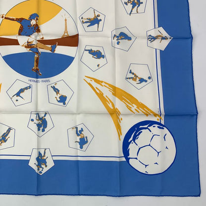 Hermes Scarf Silk Carre 90 Vive Les Champions! Viva Champions Soccer Blue