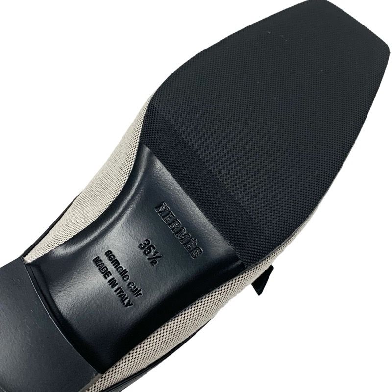 Hermes Groupie Flat Shoes Canvas Leather Black Unused Mule Slipper Sandals