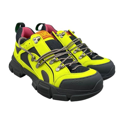 Gucci Sneakers Flash Trek 543162 7 1 2 Size Mesh Logo Yellow Grey Pink Gucci