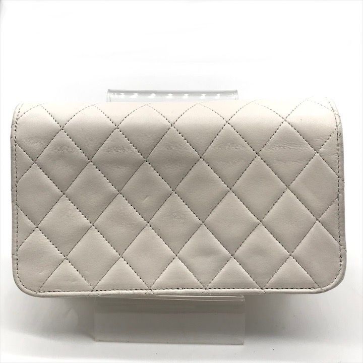 Chanel CC Logo Mini Quilted Lambskin Push Lock Chain Shoulder Bag White
