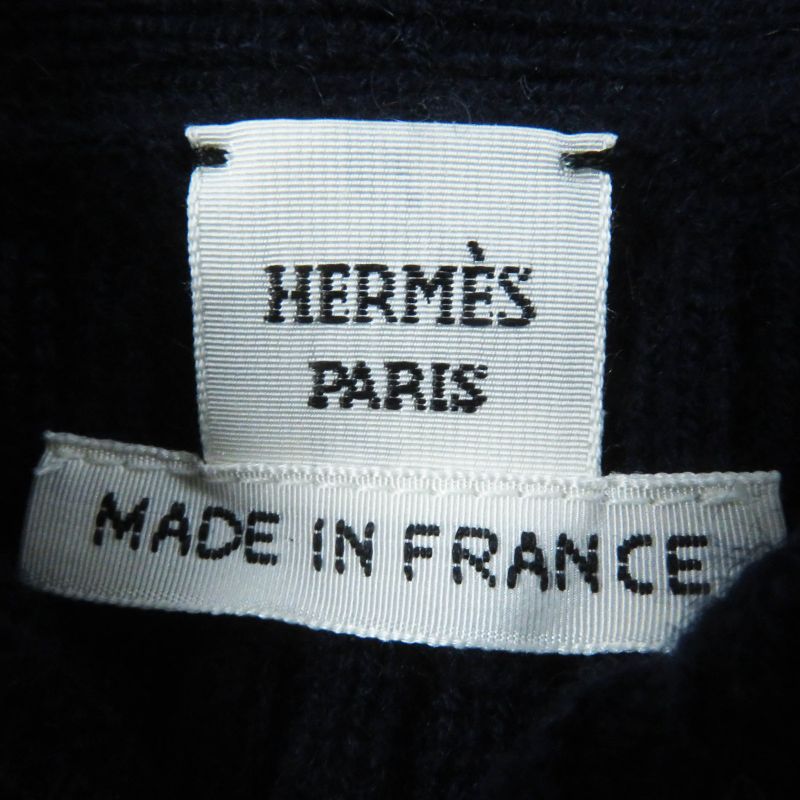 Hermes 21AW 100% Cashmere H Motif With Serie Buttons Long Cardigan Dark Navy