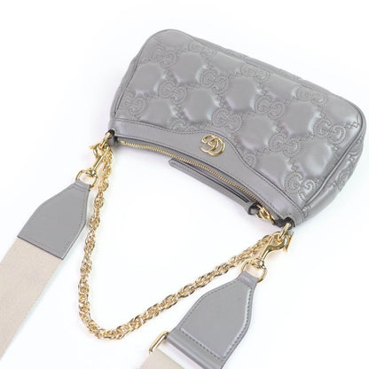 Gucci 735049 Ggmatelasse Leather 2WAY Handbag Shoulder Bag Grey Storage