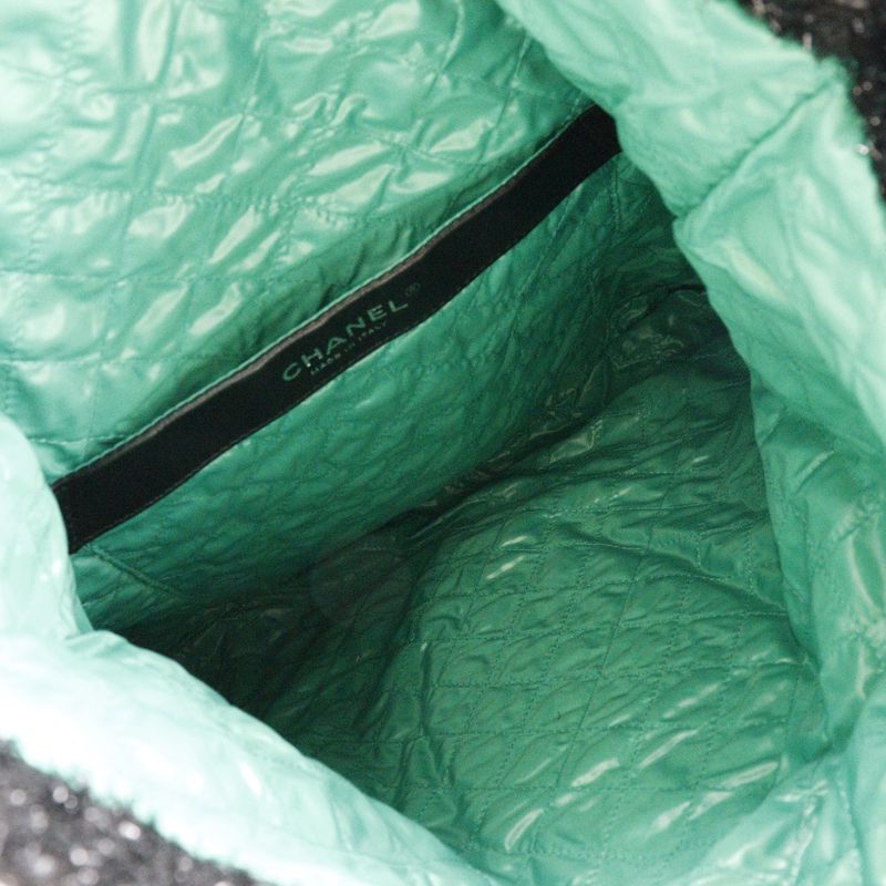 Chanel Coco Mark Robot A94646 Tweed Black/silver Hardware Unisex Tote Bag