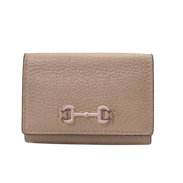 Gucci 745988 Horsebit Trifold Wallet Compact Wallet Leather Pink Logo Pink