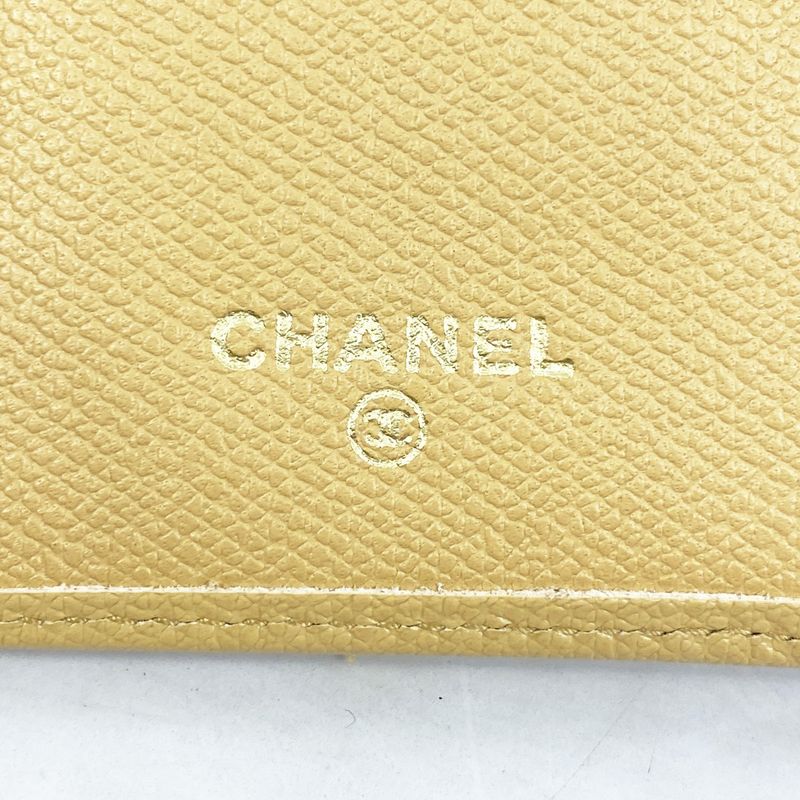 Chanel Long Wallet Coco Button Leather Beige Gold Hardware Women