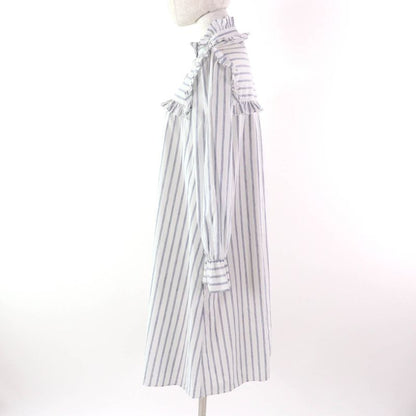 Celine 2r658077i Linen Blend Mini Prairie Stripe Ruffle Dress Shirt Dress White