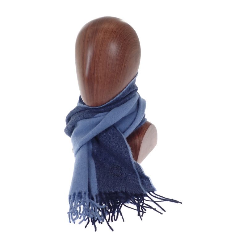 Hermes H Summer Block Scarf Cashmere Blue Men's Autumn Winter [A Rank