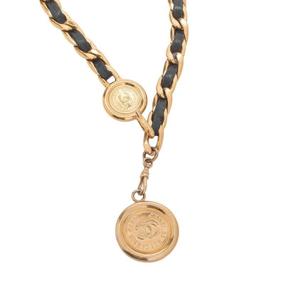 Chanel Coco Mark Chain Belt GP X Leather Black X Gold (gold Plated) Earring
