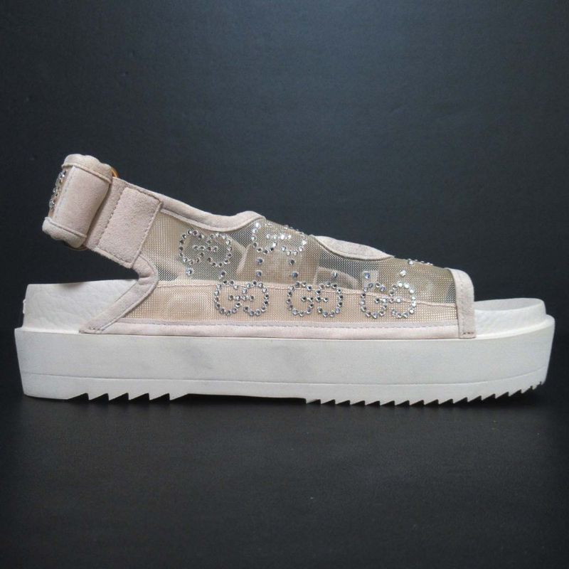 Gucci GG Rhinestone Sports Sandals Size 35 Approx 22cm (8.66in) Beige Ladies