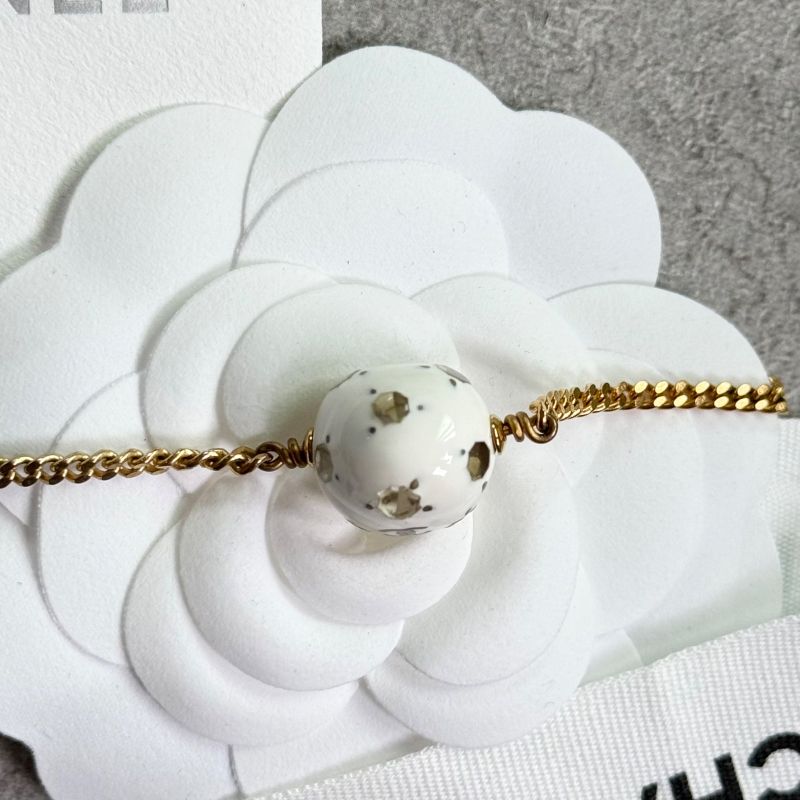Chanel Rhinestone Soccer Ball Vintage Bracelet 98p Gold White