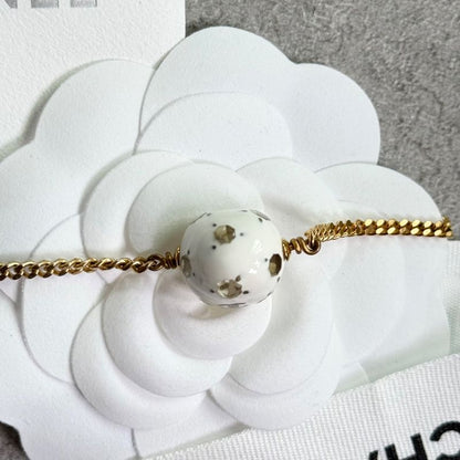 Chanel Rhinestone Soccer Ball Vintage Bracelet 98p Gold White