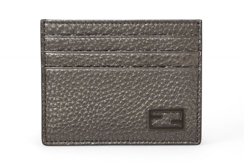Fendi Card Case Business Card Holder Fendi Leather FF Baguette Motif Metallic