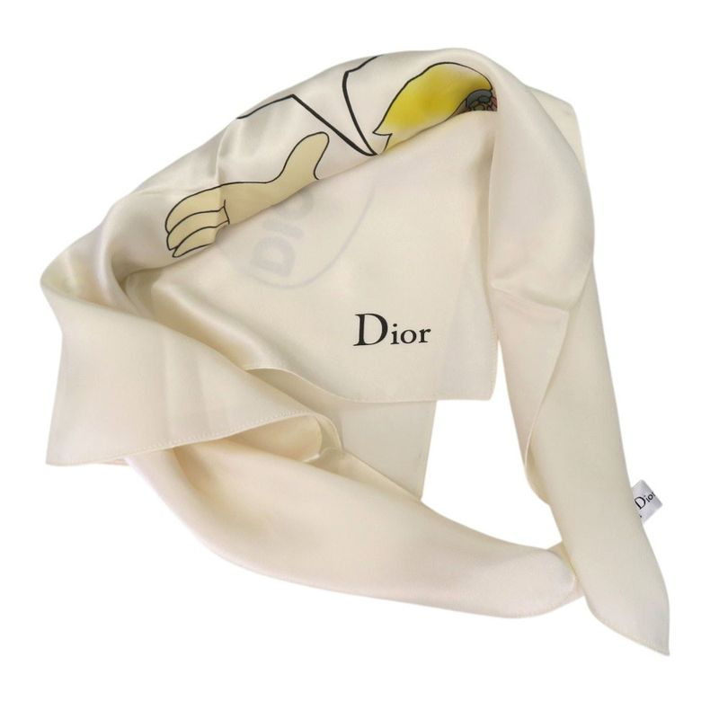 Christian Dior J'adore DIOR Scarf Heart Ribbon Flower Girl Silk White 0026