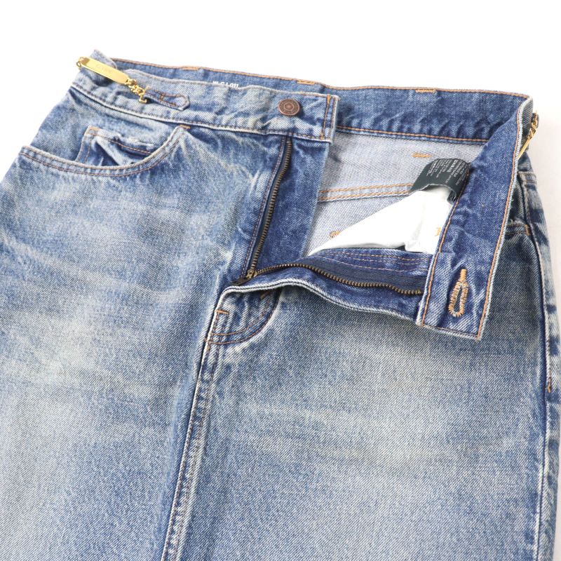 Celine S195 571Q 08YC Cotton Washed Denim Skirt With Logo Plate Chain Indigo 28