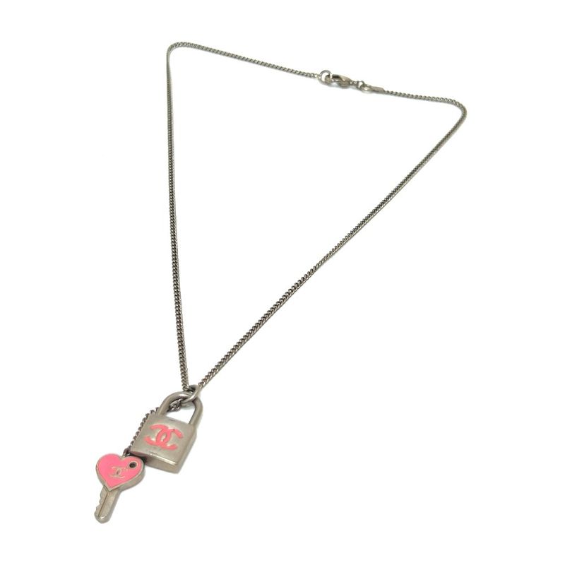 Chanel Necklace Coco Mark Padlock Cadenna Heart Key Metal Silver