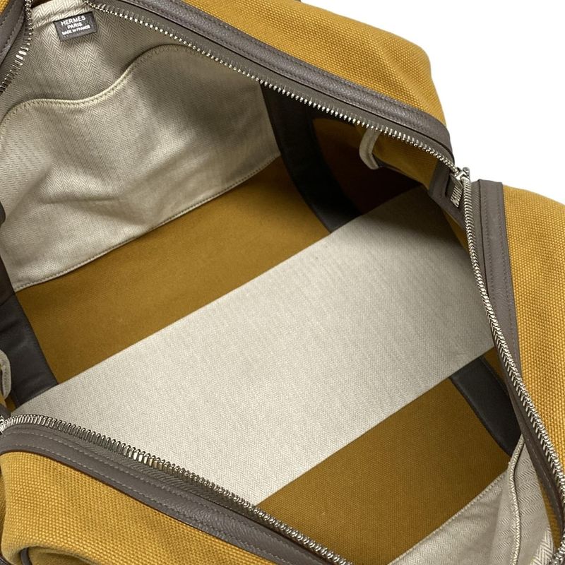 Hermes Boston Bag Arion 50 Light Brown And Dark Gray Silver Hardware Leather