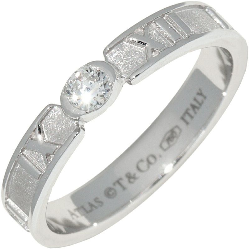 Tiffany & Co Ring 18K White Gold Diamond 1P Atlas Closed Ring Narrow Ring