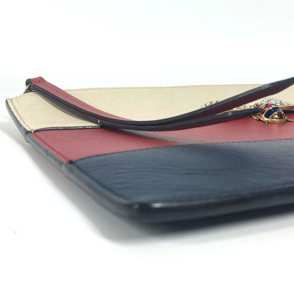 Gucci Clutch Bag BEE Striped Pearl Rhinestone 476077 Leather Red
