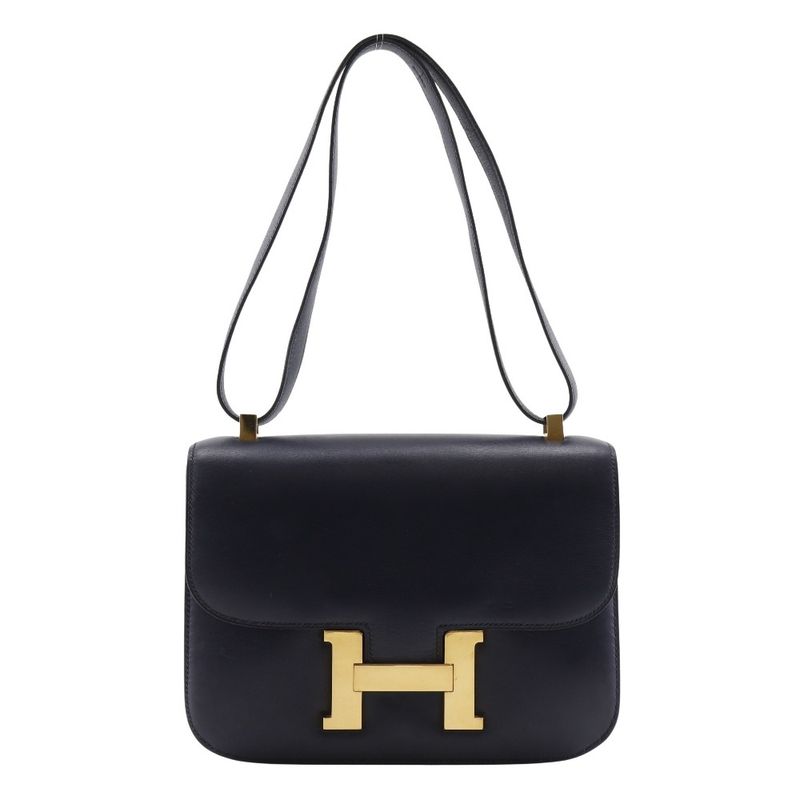 Hermes Constance 24 Vintage Box Calf Navy Blue/gold Hardware 0F Ladies Shoulder