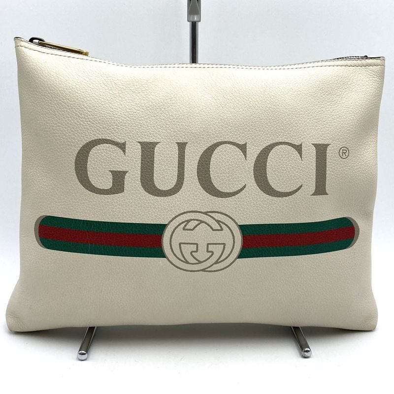 Gucci 500981 Portfolio Clutch Bag White Leather Women Men