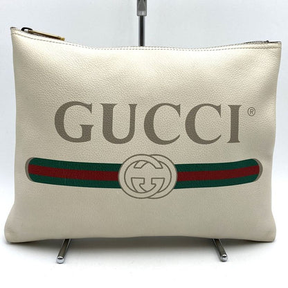 Gucci 500981 Portfolio Clutch Bag White Leather Women Men