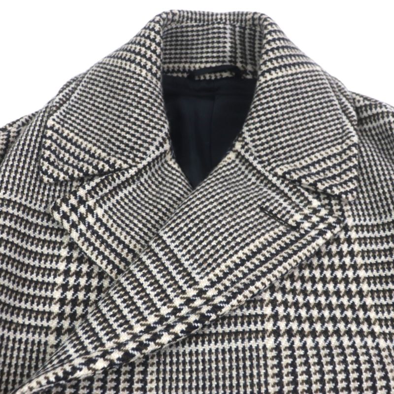 Hermes Wool Sheepskin Glen Check Belted Coat Brown 46 Genuine